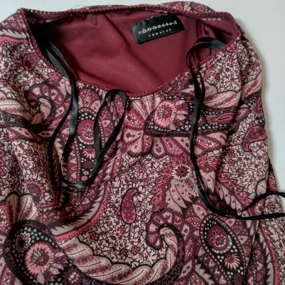 Vintage Y2K Connected Apparel Skirt S Fairy Maroon Paisley Semi Sheer Whimsical - Picture 7 of 8
